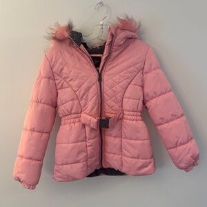 Jessica Simpson Pink Quilted Puffer Coat with Faux Fur